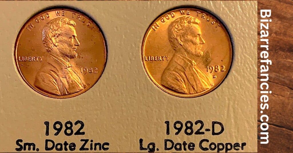 Date Size Variations Large vs. Small 1982 Penny Coin Value